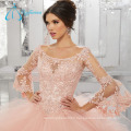 Crystal Cascading Ruffle à manches longues Robe de bal Quinceanera